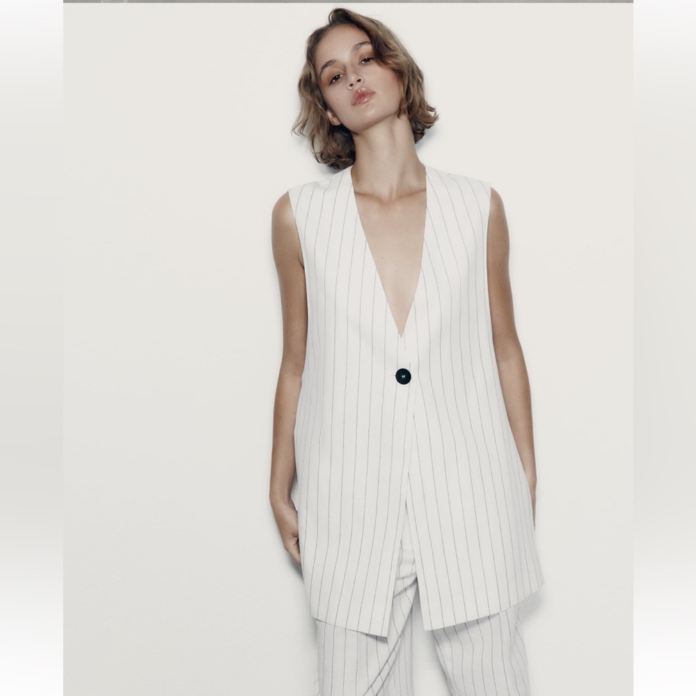 Zara White PINSTRIPE VEST